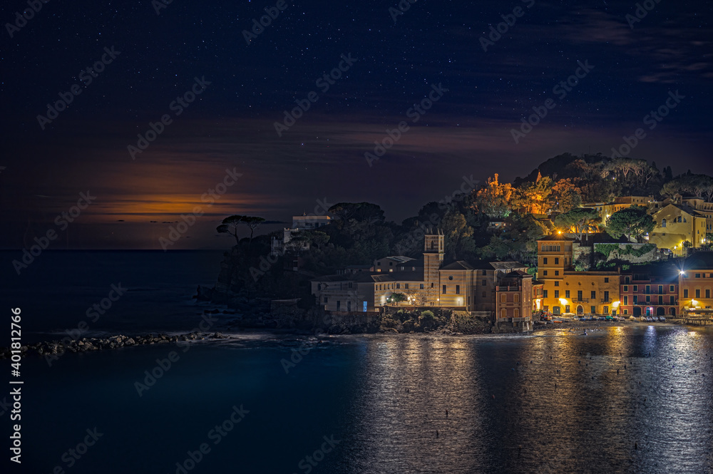 Sestri Levante at the blue hour  under a starry sky