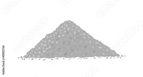 Crushed stone pile. Angular rock. Gray gravel triangular heap. Material used by construction. Vector illustration.