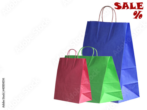 Paper shopping bag on white backgroundeco-friendly paper shopping bag on a white background with the inscription sale