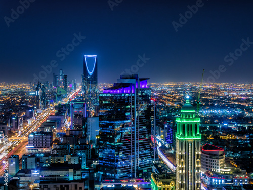 city at night_Kingdom of Saudi Arabia Landscape at night - Riyadh Tower Kingdom Center - Kingdom Tower - Riyadh skyline - Riyadh at night photo