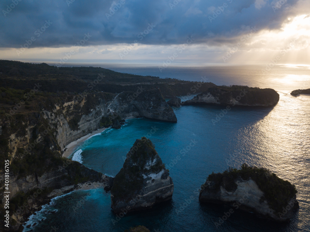 T rex bay in Nusa Penida island, Bali aerial view 