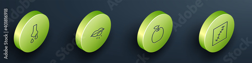 Set Isometric line Runny nose, Herpes lip, Apple and Scar with suture icon. Vector.