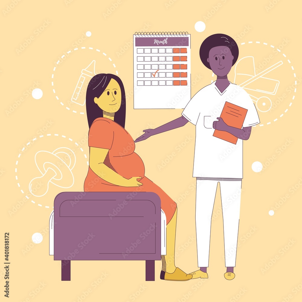 A pregnant girl being examined by an obstetrician, pregnancy support. A pregnant girl being examined by an obstetrician, pregnancy support.