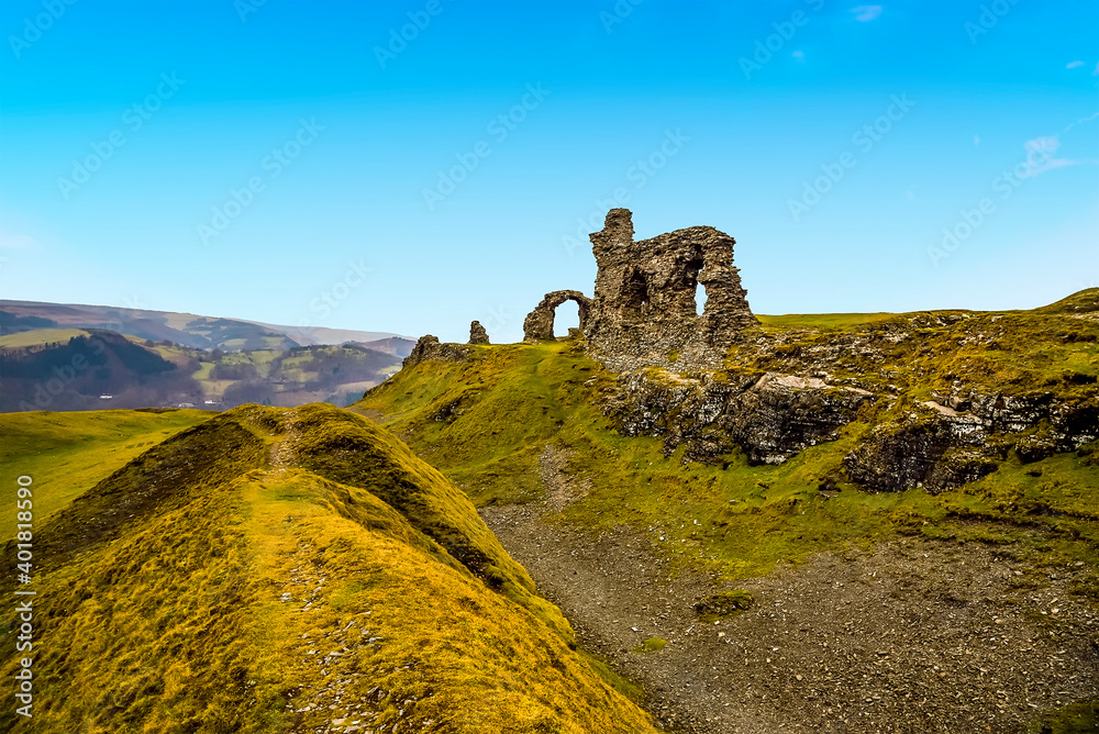 A view of the ruins of  Castell Dinas Brân, above Llangollen, Wales