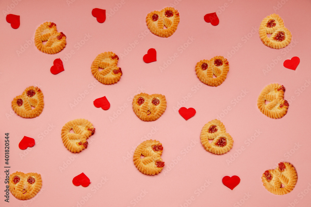 Heart shaped cookies for valentines day on pink background Heart shaped cookies for valentines day on pink background