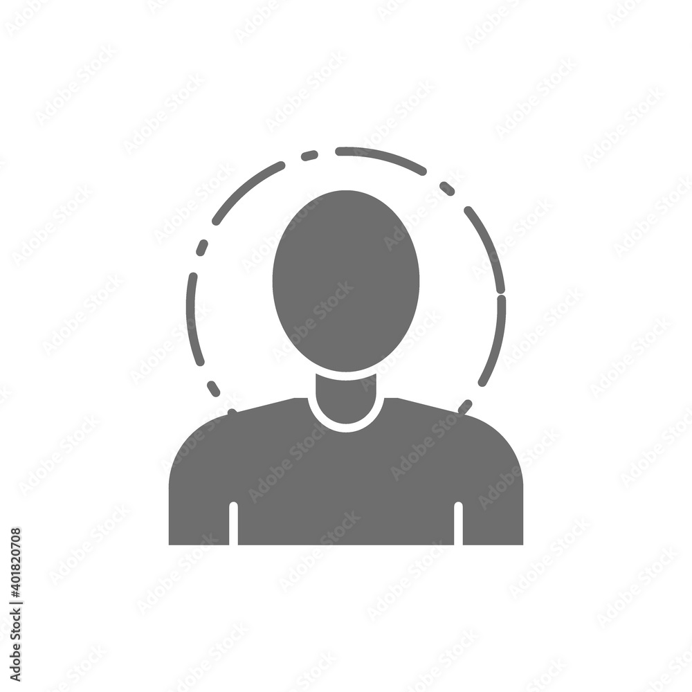 Person scanning, face verification, 360 degrees view grey icon. Person scanning, face verification, 360 degrees view grey icon.