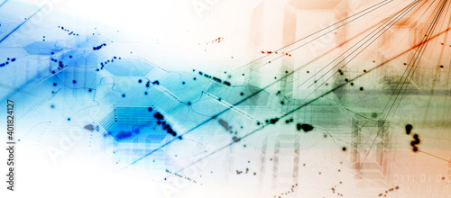 Quantum processing. Deep learning artificial intelligence. Future new technology  for business or science presentation