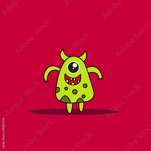 Ilustration Doodle Monster Green  perfect for animation kids