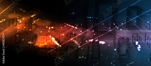 Quantum processing. Deep learning artificial intelligence. Future new technology  for business or science presentation