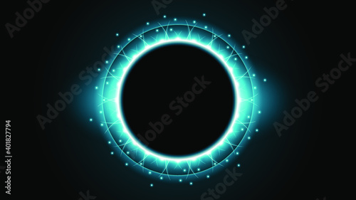 Sun Eclipse Turquoise Color Fire Dark Background Vector Moon Design Style Space Science Glow Light