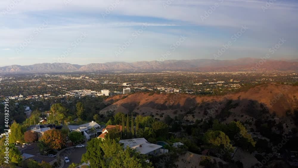Aerial wide shot of the San Fernando Valley from Sherman Oaks. HD at 60 FPS. Aerial wide shot of the San Fernando Valley from Sherman Oaks. HD at 60 FPS.