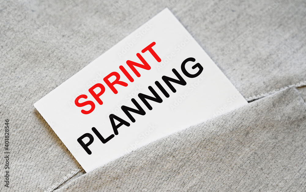 SPRINT PLANNING text on the white sticker in the shirt pocket. SPRINT PLANNING text on the white sticker in the shirt pocket.