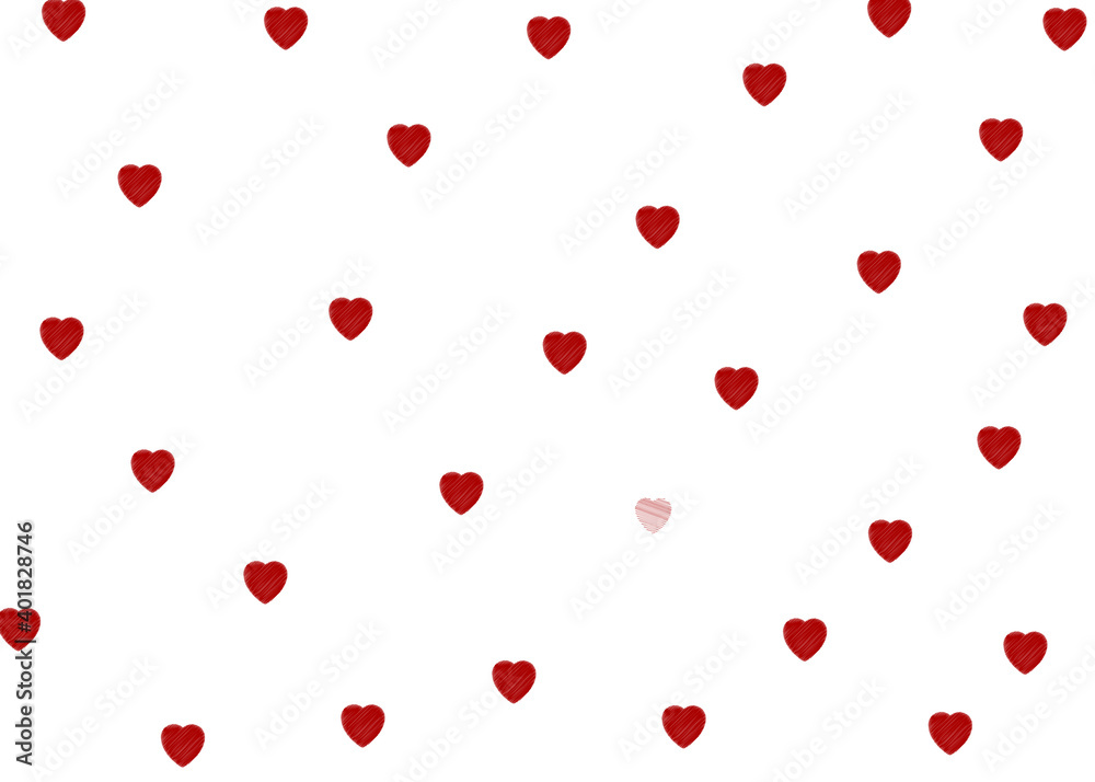 Pattern made of red heart on white background. Minimal concept