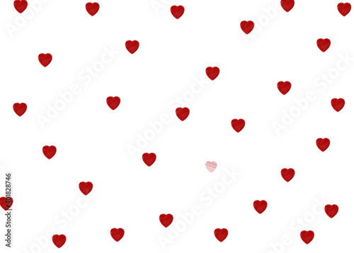 Pattern made of red heart on white background. Minimal concept