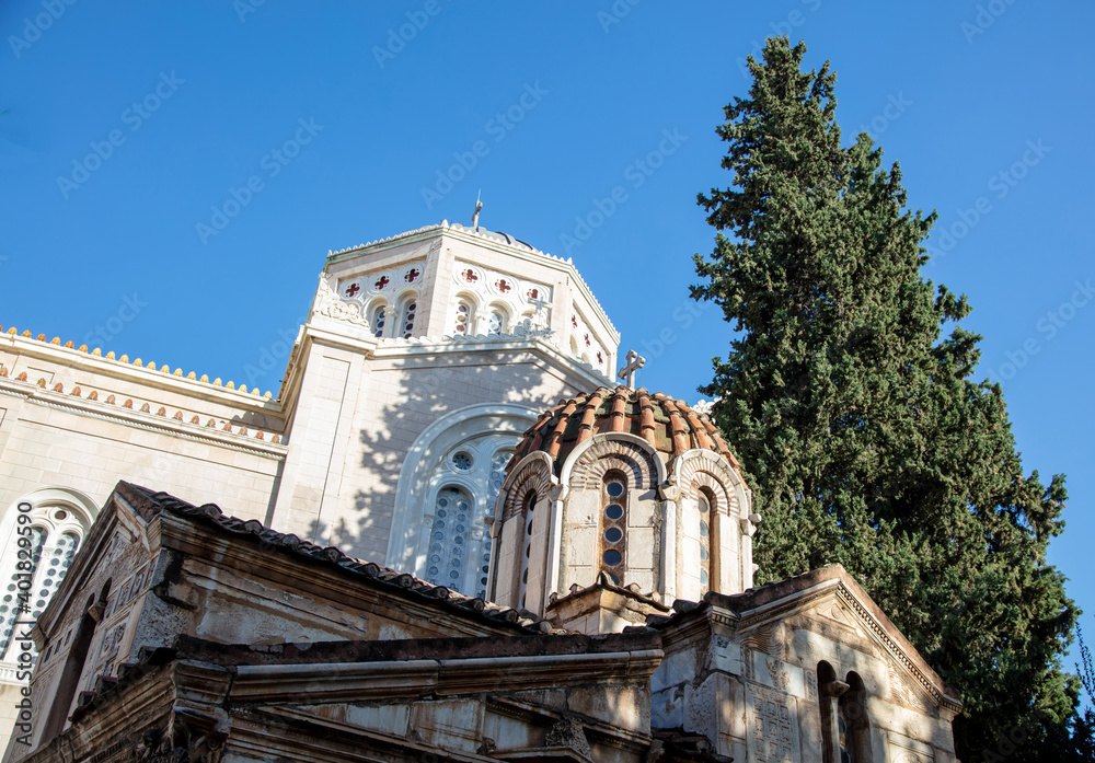 Greek Metropolitan and Agios Eleftherios Church, Athens Greece. Under view.