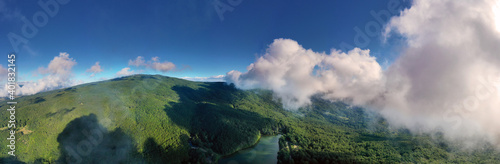 default 180 degree virtual reality panorama of Maulazzo lake immersed in the beautiful beech forest of Monte Soro in spring on the Nebrodi, Sicily, Italy. photo