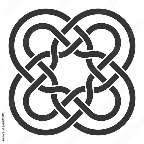 monochrome icon with Celtic knot art and ethnic ornaments