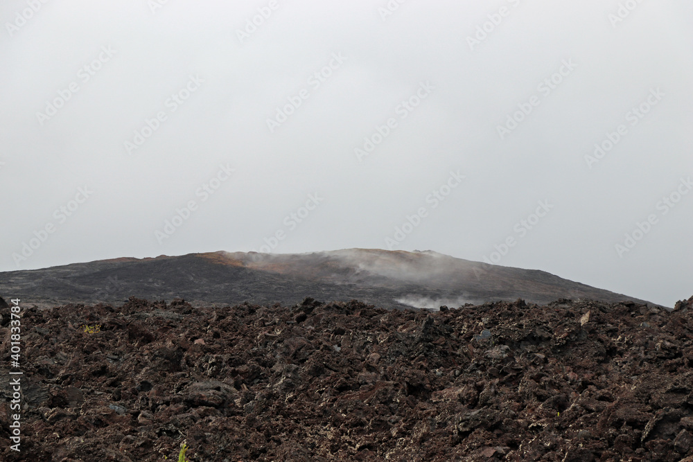Volcano National Park on Hawaii Black Rock Steam