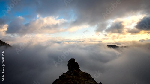 Early morning clouds rolling over ridges of Pyreneese photo