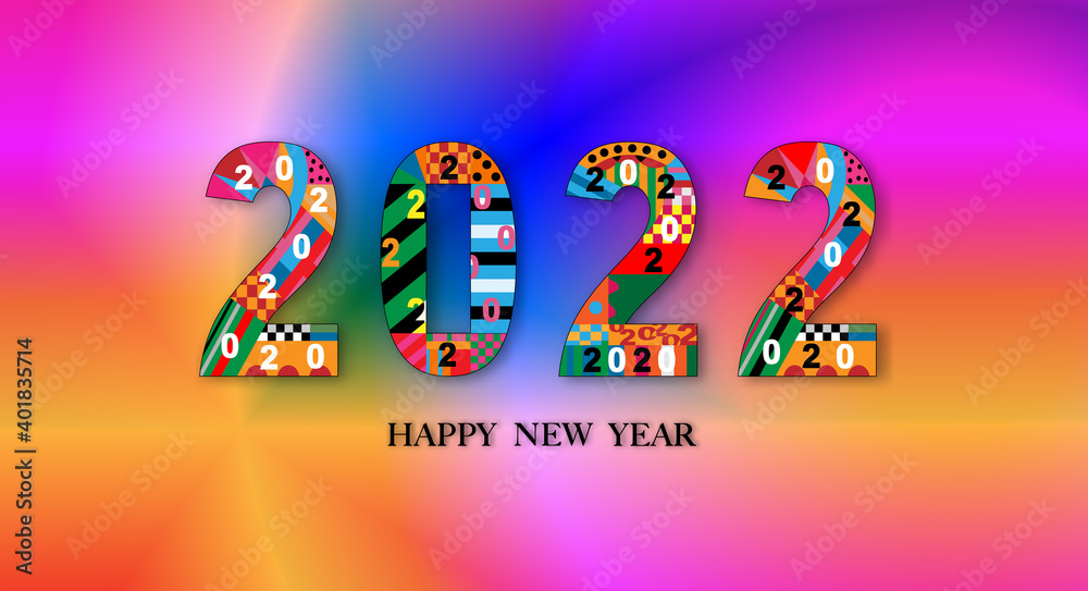 Typography text 2022 font in colourful of geometric style on pastel background,Creative deco design for Greeting Lettering. Chinese new year 2022 year of the tiger for flyers, banners and calendar Typography text 2022 font in colourful of geometric style on pastel background,Creative deco design for Greeting Lettering. Chinese new year 2022 year of the tiger for flyers, banners and calendar
