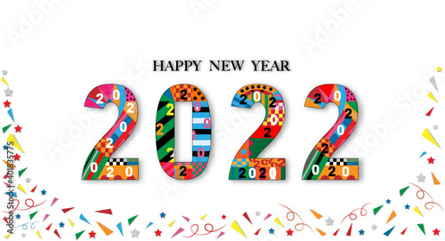 2022 Typography text font in colourful of geometric style on white background,Creative deco design for Greeting Lettering. Chinese new year 2022 year of the tiger for flyers, banners and calendar