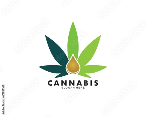 Cannabis essence oil drop logo design template. Marijuana vector illustration