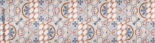 Seamless brown orange blue vintage retro geometric rectangle mosaic motif tiles wall texture background banner panorama   © Corri Seizinger