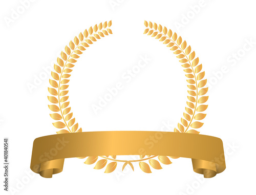 Laurel wreath with ribbon, gold color award.