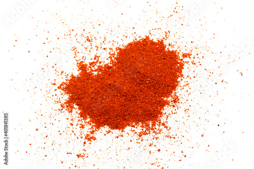 Fotobehang Red pepper powder isolated on white background, top view