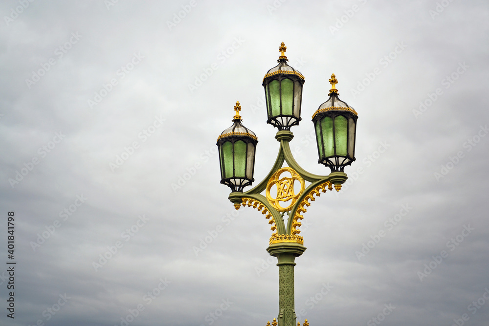 Lamp on the Westminster bridge, London, UK