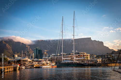waterfront in cape town with table mountain in background, south africa