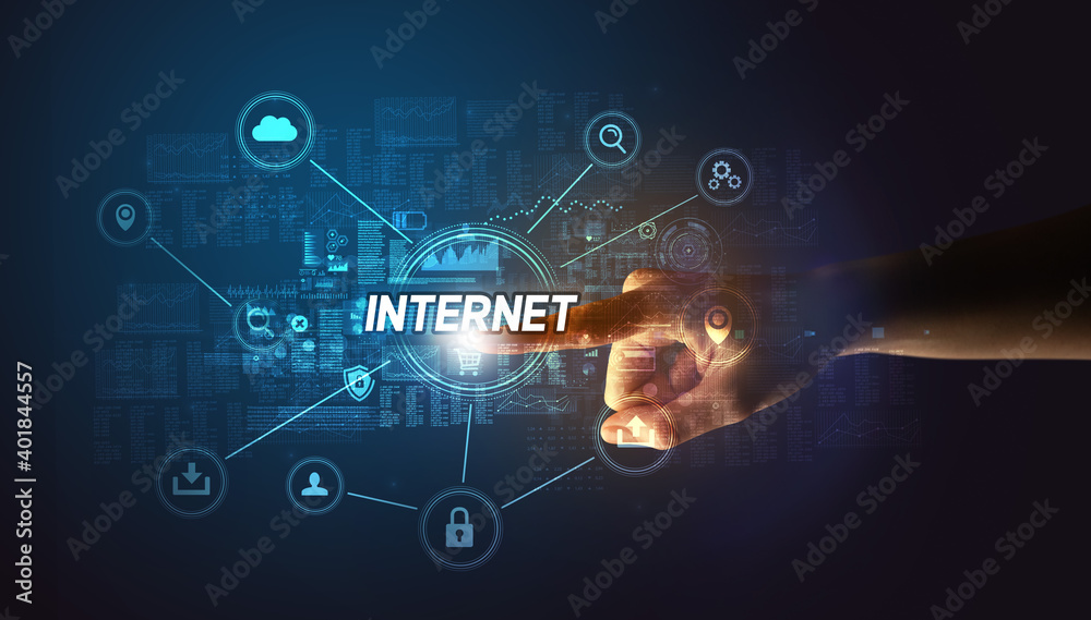 Hand touching INTERNET inscription, Cybersecurity concept