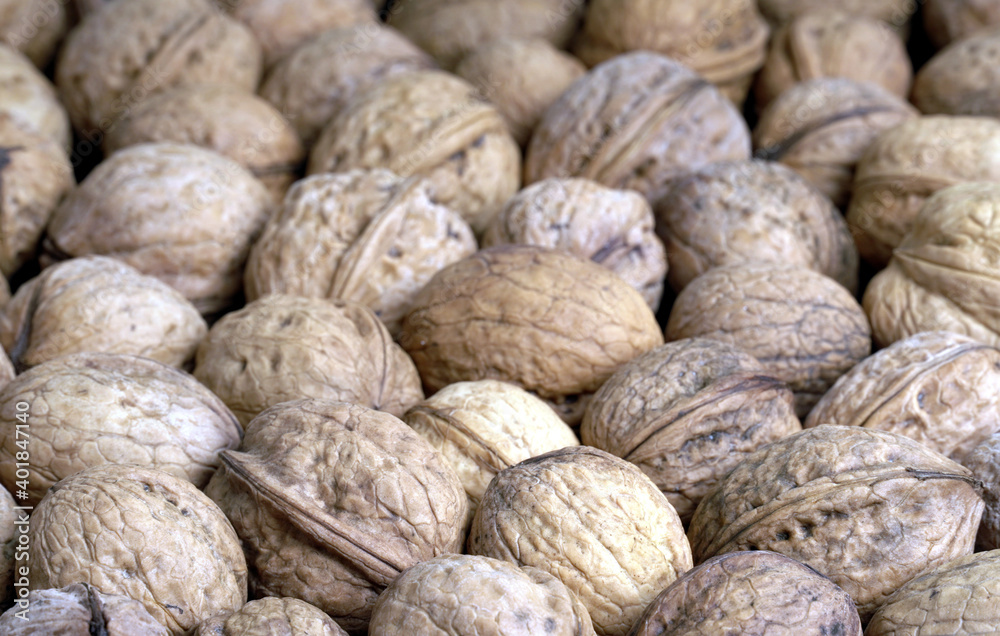 a lot of walnuts full screen image, selective focus a lot of walnuts full screen image, selective focus