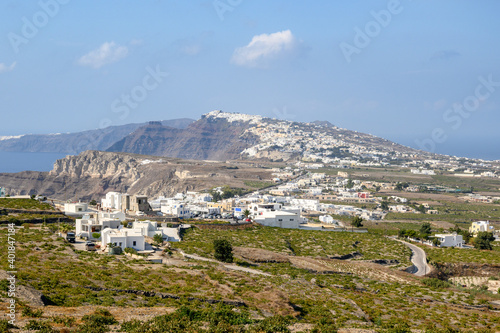 Santorini Island seen from the Pyrgos viewpoint. Cyclades, Greece