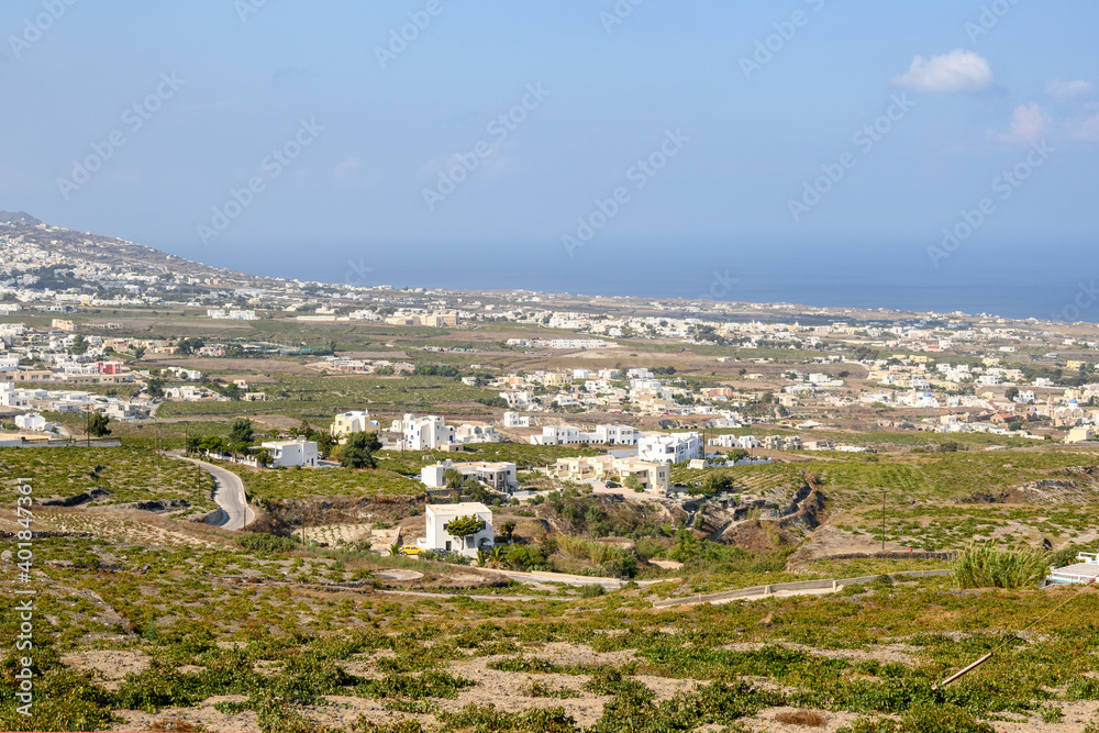 Obraz premium Santorini Island seen from the Pyrgos viewpoint. Cyclades, Greece