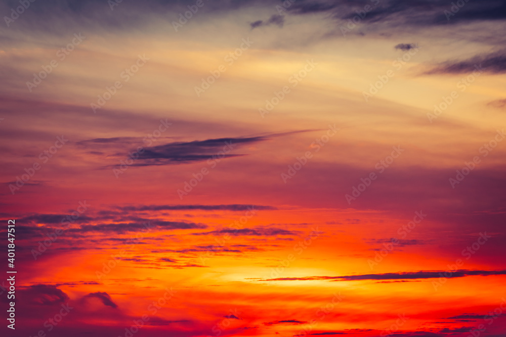 Beautiful colorful dramatic sky with clouds at sunset