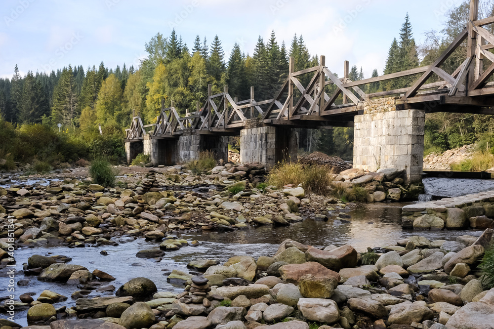 Mountain river Vydra, Sumava National Park, Czechia Mountain river Vydra, Sumava National Park, Czechia