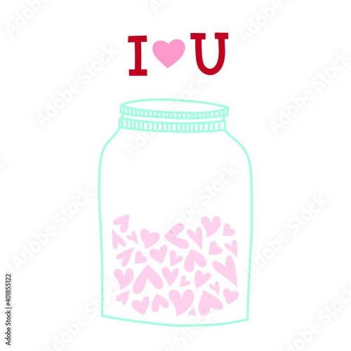 Illustration of hearts in the glass jar