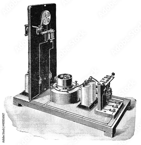 Wireless telegraphy. Illustration of the 19th century. Germany. White background.