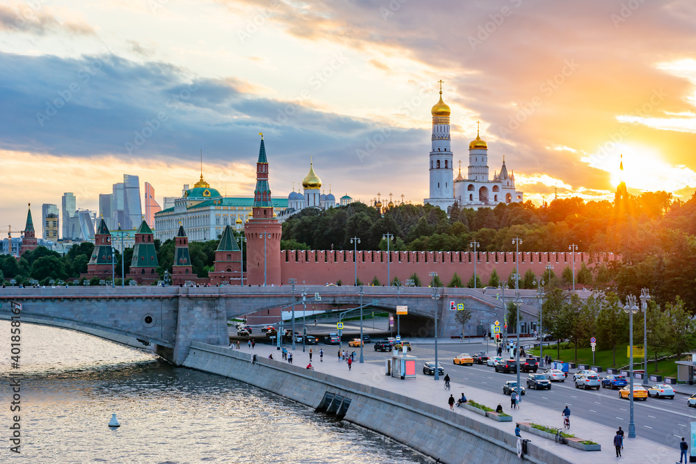 Moscow Kremlin towers at sunset, Russia