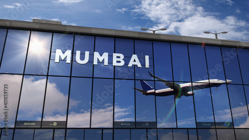 Airplane landing at Mumbai city, Bombay city India, Maharashtra airport