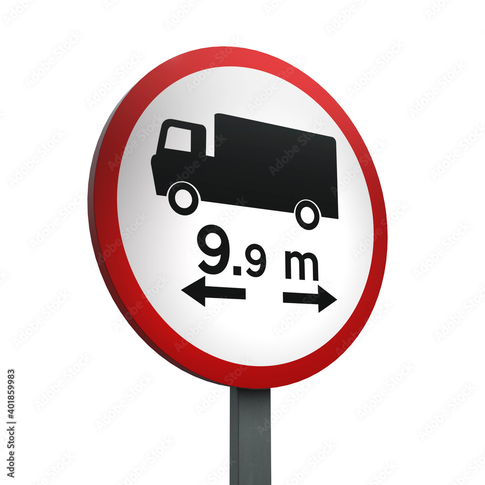 3D Render Road Sign of No vehicle or combination of vehicles over length shown 3D Render Road Sign of No vehicle or combination of vehicles over length shown