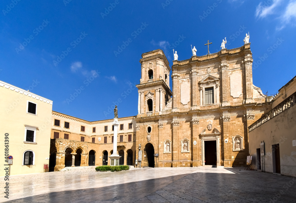 The Brindisi Duomo Cathedral and Bell tower in the Piazza Duomo in Brindisi, Italy, part of southern Puglia