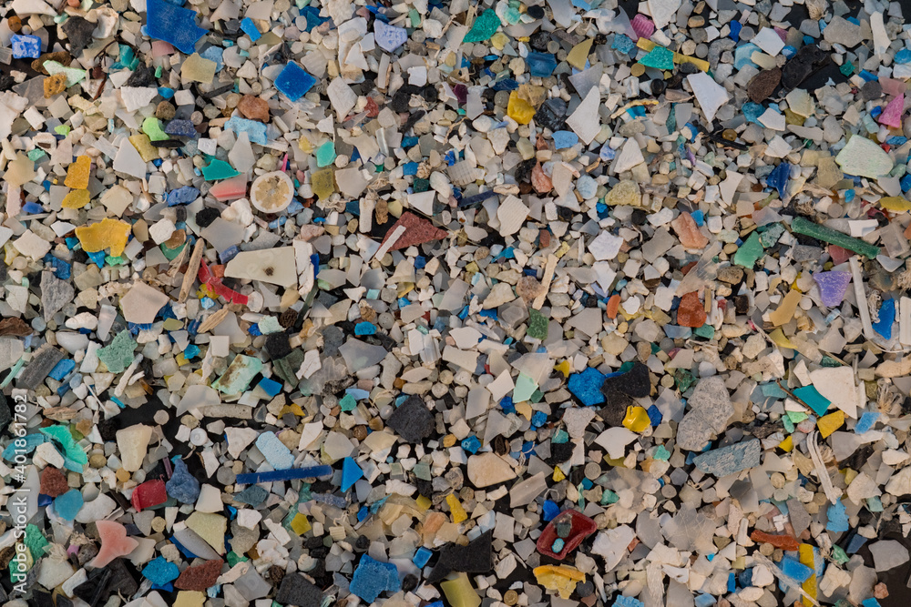 Stock photography of microplastics scattered covering the entire photograph