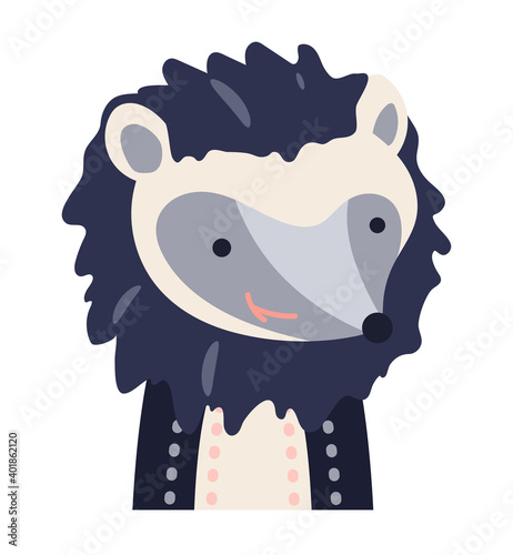 Hedgehog cute animal baby face vector illustration. Hand drawn style nursery character. Scandinavian funny kid design