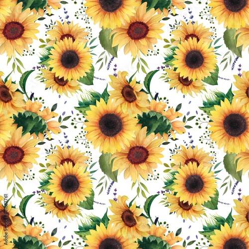 Fototapeta Naklejka Na Ścianę i Meble -  Watercolor flowers sunflower patterns, summer sunflowers digital paper pack, Seamless patterns