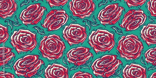 Seamless pattern wallpaper with rose bud with petals for Valentines love Day