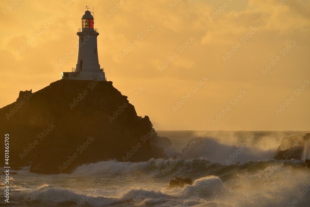 Corbiere lighthouse, Jersey, U.K. winter storm Bella.