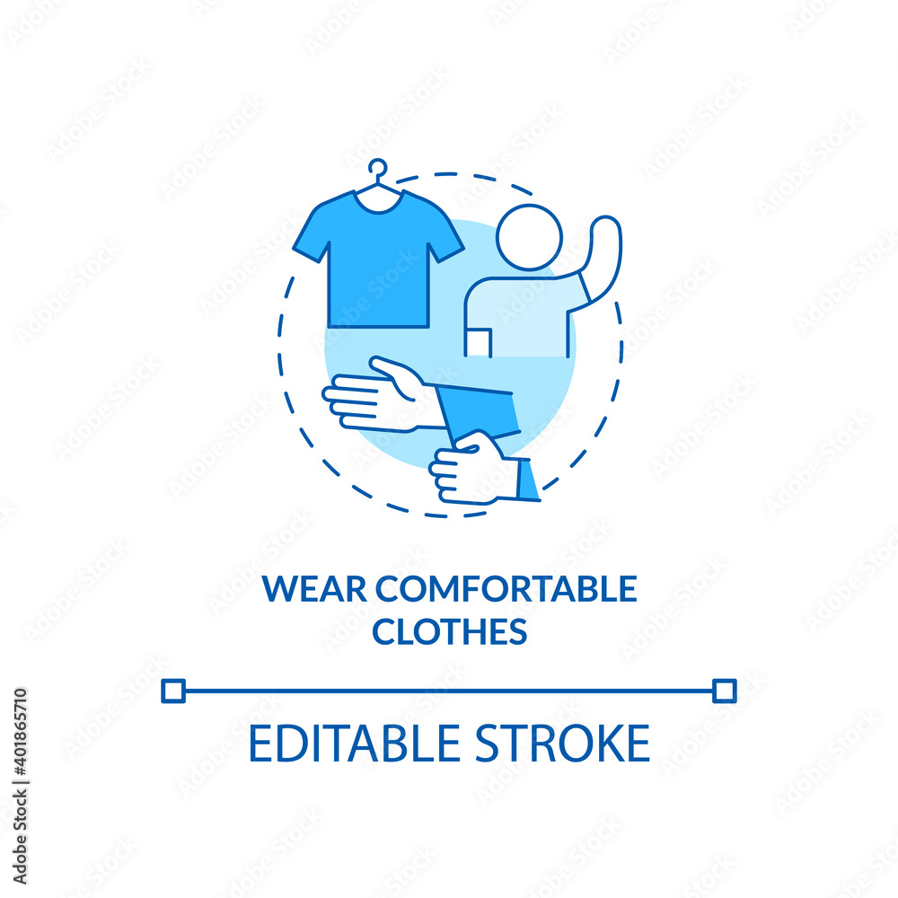 Wearing comfortable clothes concept icon. Blood test tip idea thin line illustration. Restriction-free outfit choice. Comfort level. Vector isolated outline RGB color drawing. Editable stroke