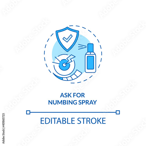 Asking for numbing spray concept icon. Reducing pain during test idea thin line illustration. Preparing for anticipated physical pain. Vector isolated outline RGB color drawing. Editable stroke